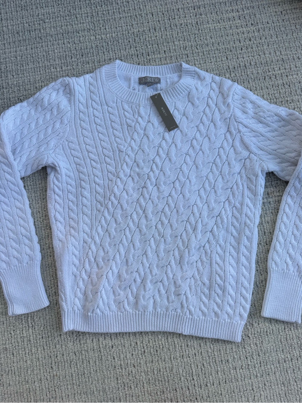 J. Crew White Cable-Knit Crewneck Sweater